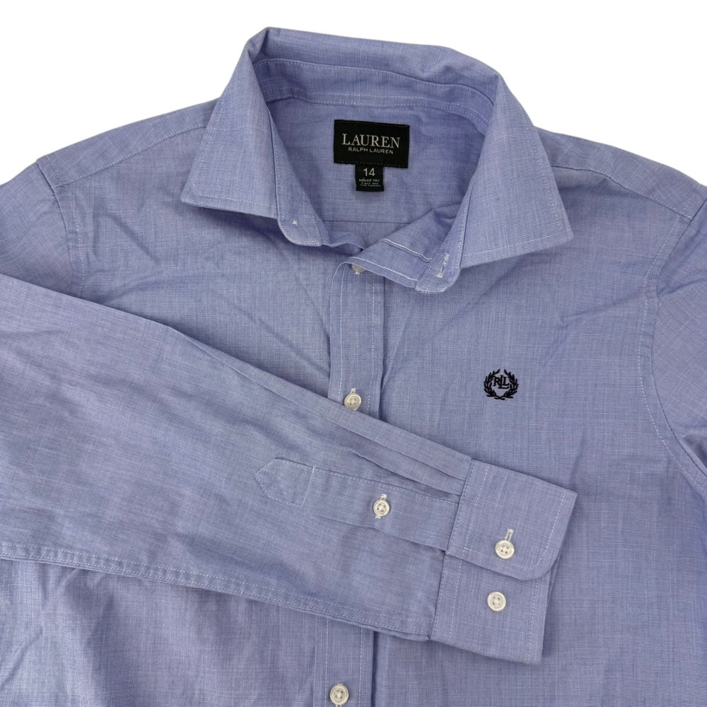 Lauren Ralph Lauren Boys Dress Button Down Logo Shirt Blue Chambray‎ Size 14